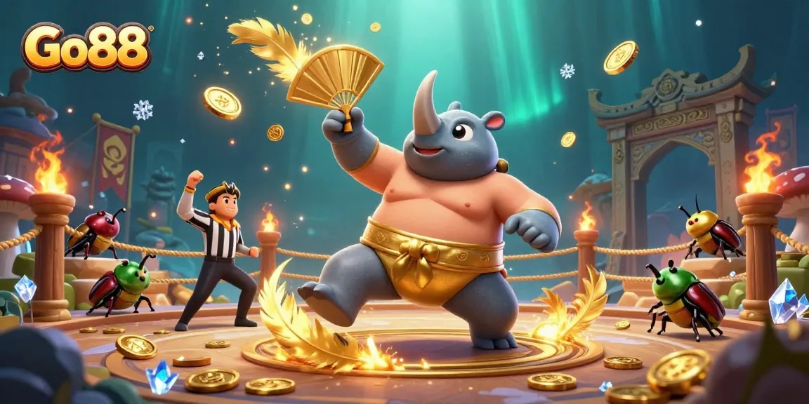 Experience the thrill of Go88 with dynamic gameplay featuring a beetle champion in a vibrant casino setting.