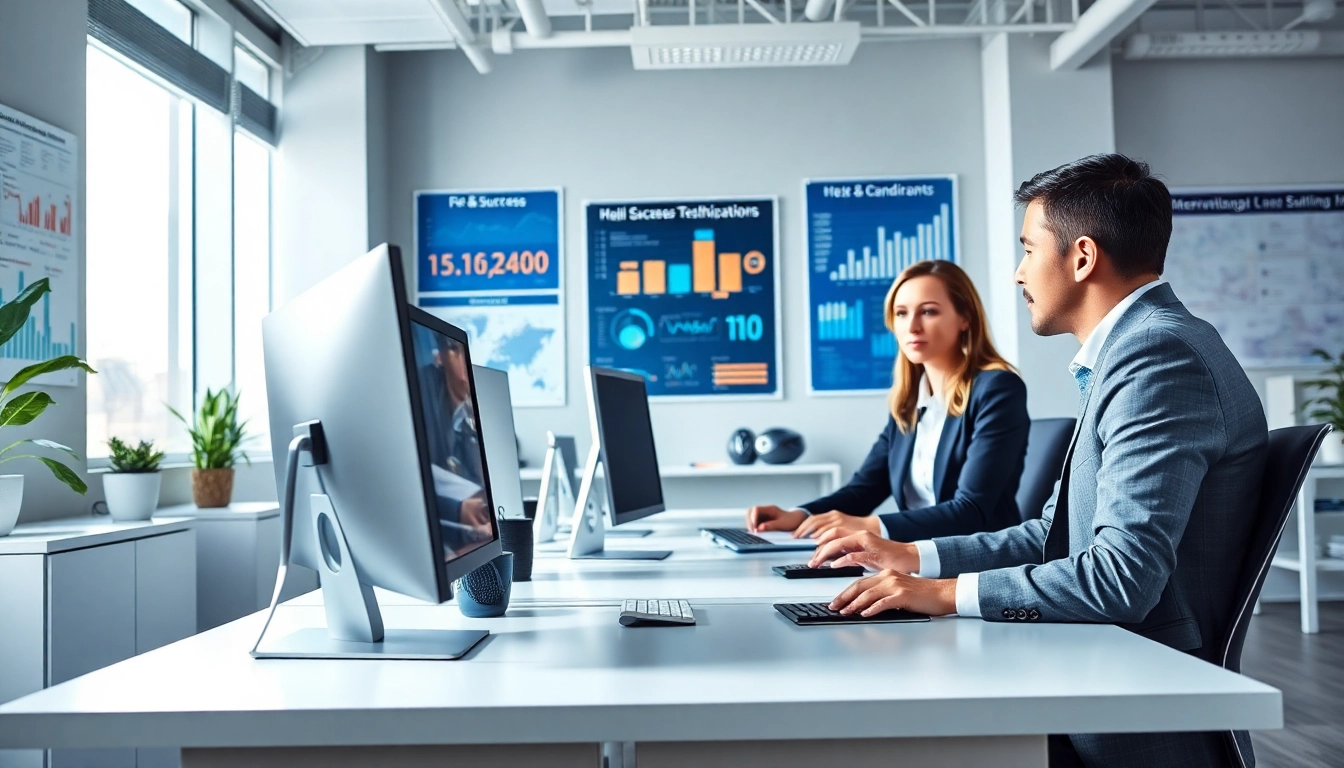 Headhunter IT consulting with clients in a modern office.
