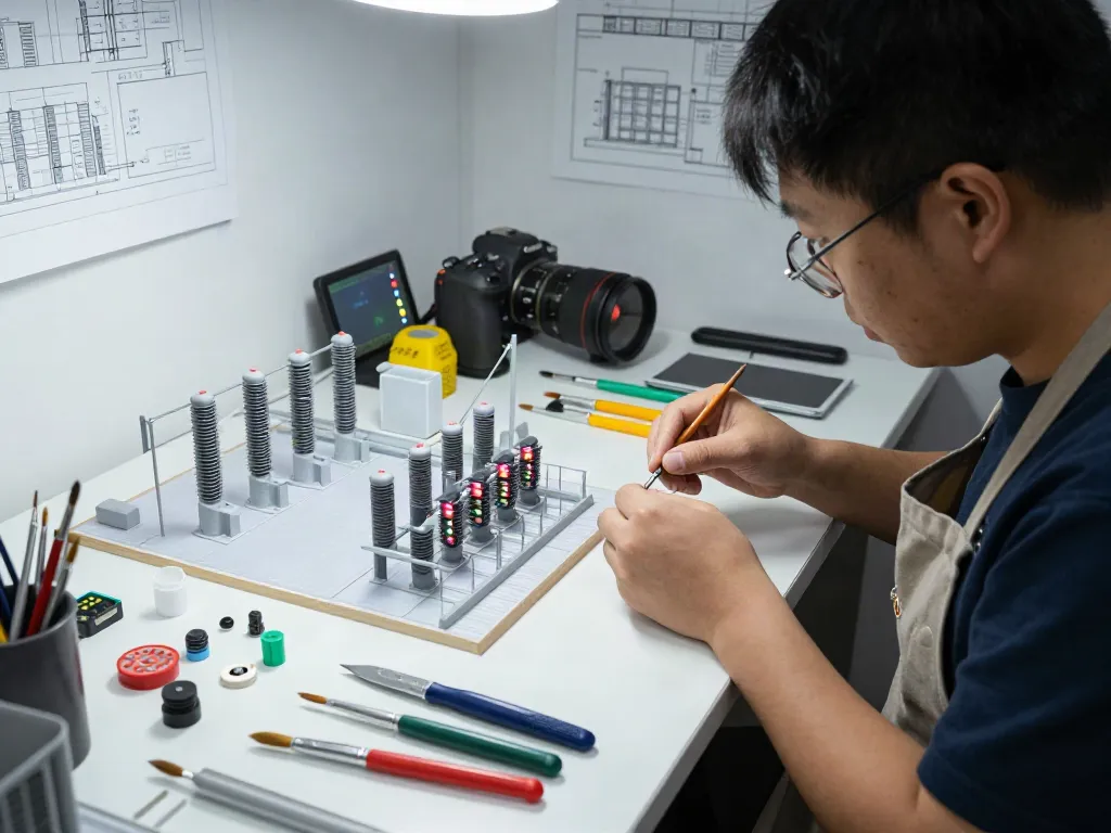 Funktionsmodellbau im Modellbauwerkstatt mit 1:87 Maßstab Modell eines Umspannwerks