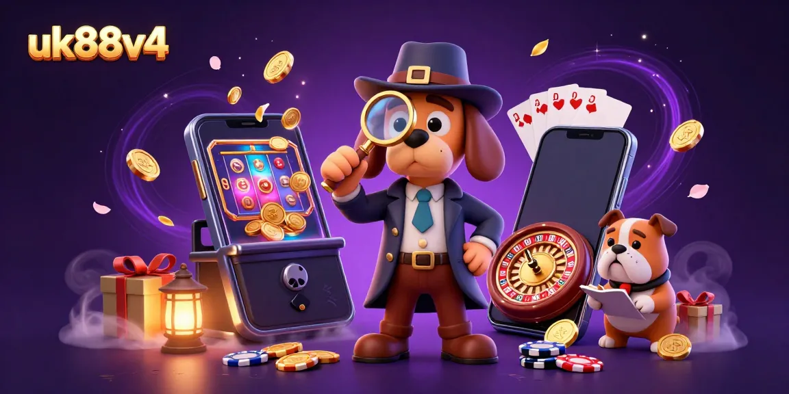 Engage with exciting uk88v4 gambling action featuring a cartoon detective and treasures.