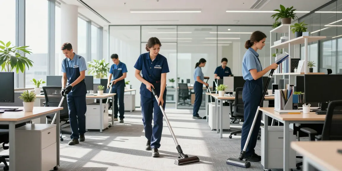 Efficient unterhaltsreinigung in Bern corporate office, showcasing a cleaning team ensuring pristine cleanliness.