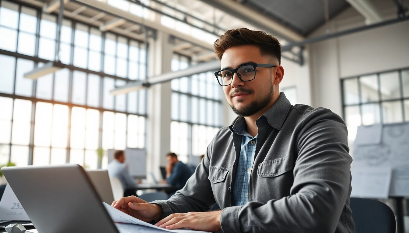 Headhunter Ingenieure für technische Rekrutierung in einem modernen Büro mit Laptops und Bauplänen.