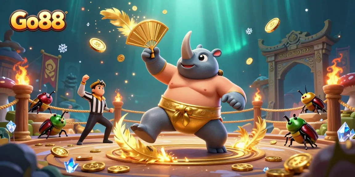 Experience the thrill of Go88 with dynamic gameplay featuring a beetle champion in a vibrant casino setting.