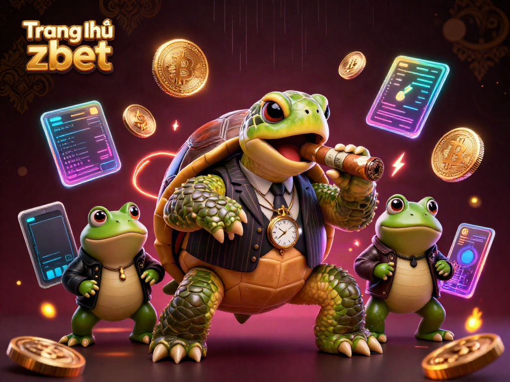 Join the action on Trang chủ zbet with a vibrant 3D casino scene featuring a cartoon turtle and bullfrogs.