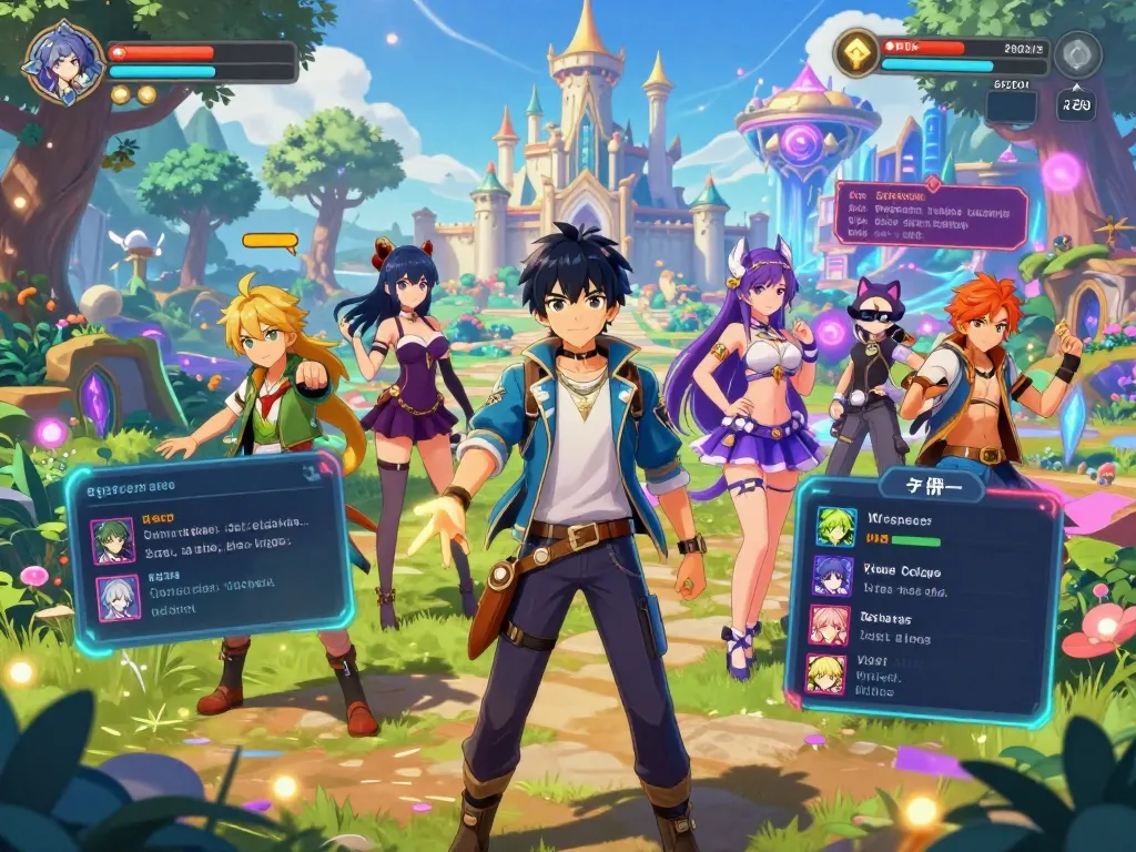 Exploring vibrant fantasy landscapes of sexgames with engaging characters and UI elements.