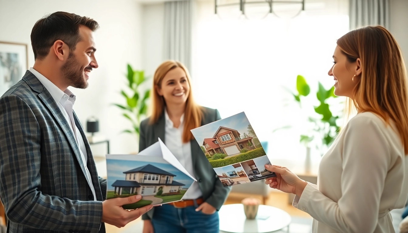 Immobilienmakler Frankfurt Ginnheim berät ein Paar in einem modernen Wohnraum.