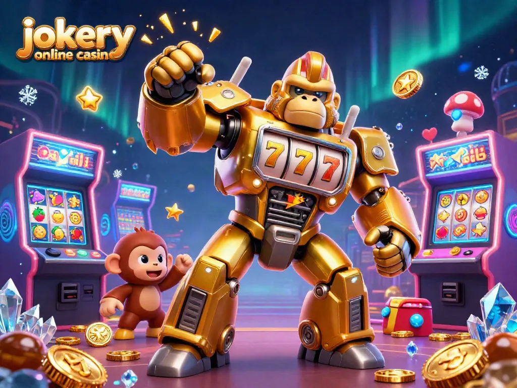Experience the excitement at jokery online casino with vibrant 3D gorilla mech and jackpot symbols