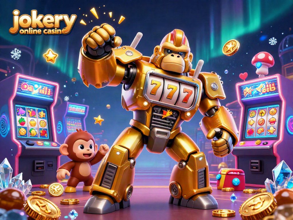 Experience the excitement at jokery online casino with vibrant 3D gorilla mech and jackpot symbols