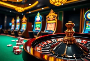 Engaging U888 trang chủ online casino scene with roulette wheel and poker chips.